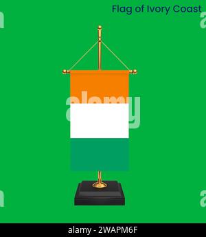 Drapeau haut détaillé de Côte d'Ivoire. Drapeau national de Côte d'Ivoire. Afrique. Illustration 3D. Banque D'Images