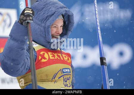 Lago Di Tesero, Italie. 06 janvier 2024. © Pierre Teyssot/MAXPPP ; coupe du monde de ski de fond à Lago Di Tesero, Italie, le 6 janvier 2024. Au stade des prochains Jeux Olympiques d'hiver Milano Cortina 2026, en action, lors de la Mass Start Classic Race du Tour de ski, Diggins Jessie USA © Pierre Teyssot/Maxppp crédit : MAXPPP/Alamy Live News Banque D'Images