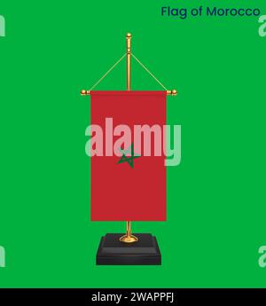 Drapeau haut détaillé du Maroc. Drapeau national du Maroc. Afrique. Illustration 3D. Banque D'Images