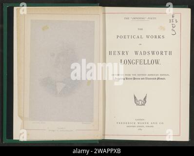 Les œuvres poétiques de Henry Wadsworth Longfellow, y compris des poèmes récents et des mémoires illustrés, Henry Wadsworth Longfellow, 1889 livre London Photography support. papier. lin (matériel) albumen impression / gravure Banque D'Images