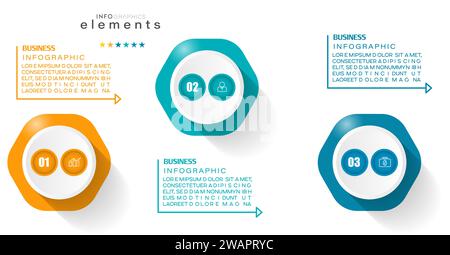 Modèle de conception infographique avec icônes et 3 options ou étapes. Illustration de Vecteur