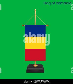 Drapeau haut détaillé de la Roumanie. Drapeau national de la Roumanie. Europe. Illustration 3D. Banque D'Images