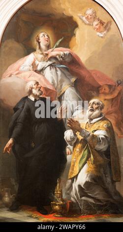 TRÉVISE, ITALIE - 4 NOVEMBRE 2023 : la peinture baroque des saints (Susana, Gaëtan...) Dans l'église Chiesa di San Gaetano par artiste inconnu. Banque D'Images