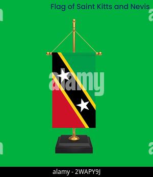 Drapeau haut détaillé de Saint-Kitts-et-Nevis. Drapeau national de Saint-Kitts-et-Nevis. Amérique du Nord. Illustration 3D. Banque D'Images