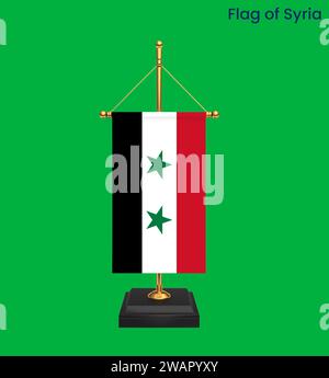 Drapeau détaillé élevé de Syrie. Drapeau national syrien. Asie. Illustration 3D. Banque D'Images