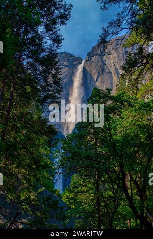 Bridalveil Fall est l'une des cascades les plus emblématiques de Yosemite, probablement en deuxième position seulement après sa grande sœur, Yosemite Falls, sauf que Bridalveil Fall coule Banque D'Images