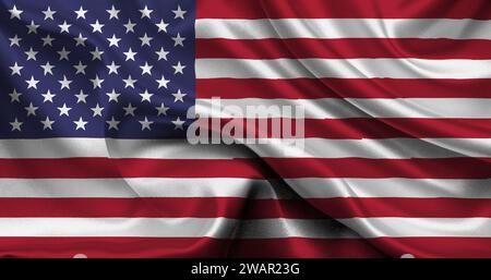 Drapeau détaillé élevé des États-Unis. Drapeau national des États-Unis. Amérique du Nord. ÉTATS-UNIS. Illustration 3D. Banque D'Images