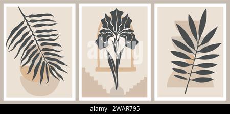 Ensemble d'arts muraux botaniques abstraits esthétiques Boho Illustration de Vecteur