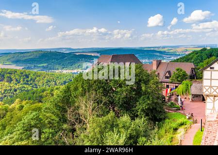 Vue panoramique depuis le château de Wartburg sur la forêt de Thuringe, Eisenach, Thuringe, Allemagne Banque D'Images