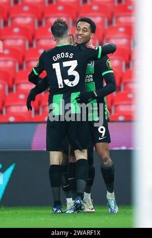 Stoke-on-Trent le samedi 6 janvier 2024. Brightons Joao Pedro célèbre avoir atteint 3-2 lors du match du troisième tour de la FA Cup entre Stoke City et Brighton et Hove Albion au Britannia Stadium, Stoke-on-Trent, le samedi 6 janvier 2024. (Photo : Chris Donnelly | MI News) crédit : MI News & Sport / Alamy Live News Banque D'Images