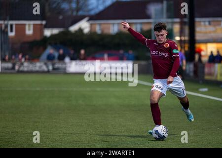 Stenhousemuir, Écosse. 06 janvier 2024. Kinlay Bilham (14 - Stenhousemuir) crédit : Raymond Davies / Alamy Live News Banque D'Images