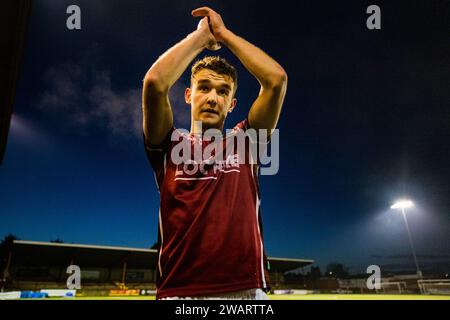 Stenhousemuir, Écosse. 06 janvier 2024. Mikey Anderson (17 - Stenhousemuir) à temps plein crédit : Raymond Davies / Alamy Live News Banque D'Images