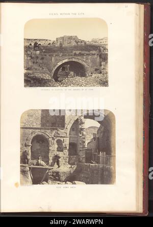Vue d'un bâtiment de l'ordre Johanniter et une vue de l'arc Ecce Homo à Jérusalem, James McDonald, c. 1860 - dans ou avant 1865 photographie papier Jérusalem. support photographique estampe albumen architecture civique ; édifices ; habitations. Arch, archivolt  architecture de manière douloureuse. Jeruzalem Banque D'Images
