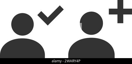Icône Web utilisateur avec coche et ajout | vecteur de signe de profil utilisateur | icône de compte vérifié Illustration de Vecteur