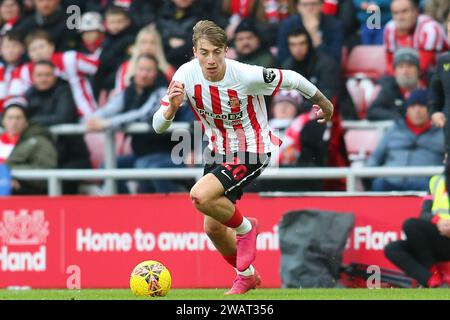 Sunderland le samedi 6 janvier 2024. Jack Clarke de Sunderland lors du match du troisième tour de la FA Cup entre Sunderland et Newcastle United au Stadium of Light, Sunderland le samedi 6 janvier 2024. (Photo : Michael Driver | MI News) crédit : MI News & Sport / Alamy Live News Banque D'Images