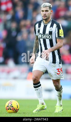 Sunderland le samedi 6 janvier 2024. Bruno Guimarães de Newcastle United lors du match du troisième tour de la FA Cup entre Sunderland et Newcastle United au Stadium of Light, Sunderland, le samedi 6 janvier 2024. (Photo : Michael Driver | MI News) crédit : MI News & Sport / Alamy Live News Banque D'Images