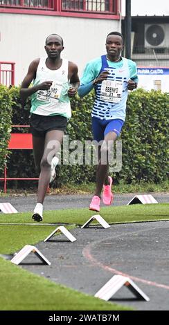 Milan, Italie. 06 janvier 2024. Milan, Italie CAMPACCIO 2024 Cross Country Race International la course masculine remporte Daniel Simiu Ebenyor première place, Oscar Chelimo deuxième place, Yves Nimubona troisième place sur la photo : crédit : Independent photo Agency/Alamy Live News Banque D'Images