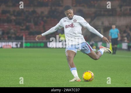 Middlesbrough le samedi 6 janvier 2024. Leon Bailey d'Aston Villa croise le ballon lors du match du troisième tour de la FA Cup entre Middlesbrough et Aston Villa au Riverside Stadium, Middlesbrough le samedi 6 janvier 2024. (Photo : Trevor Wilkinson | MI News) crédit : MI News & Sport / Alamy Live News Banque D'Images