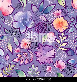 Motif sans couture de fleurs d'aquarelle rose sur un fond violet. dessin à la main. Pas ai, illustration vectorielle Illustration de Vecteur