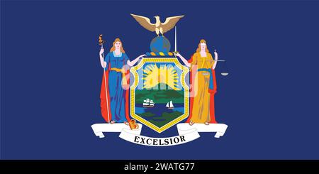 Drapeau haut détaillé de New York. Drapeau de l'État de New York, drapeau national de New York. Drapeau de l'état New York. ÉTATS-UNIS. Amérique. Illustration de Vecteur