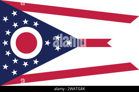 Drapeau détaillé élevé de l'Ohio. Drapeau de l'État de l'Ohio, drapeau national de l'Ohio. Drapeau de l'état Ohio. ÉTATS-UNIS. Amérique. Illustration de Vecteur