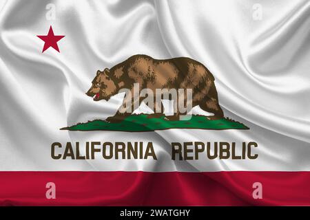 Drapeau détaillé élevé de Californie. Drapeau de l'État de Californie, drapeau national de Californie. Drapeau de l'état Californie. ÉTATS-UNIS. Amérique. Banque D'Images