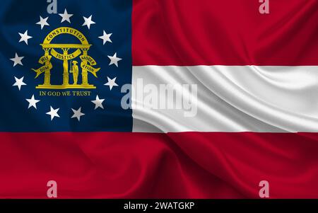 Drapeau haut détaillé de Géorgie. Drapeau de l'État de Géorgie, drapeau national de Géorgie. Drapeau de l'État Géorgie. ÉTATS-UNIS. Amérique. Banque D'Images