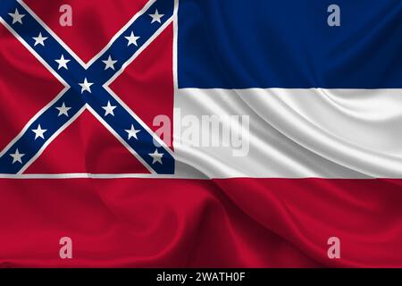 Haut drapeau détaillé du Mississippi. Drapeau de l'État du Mississippi, drapeau national du Mississippi. Drapeau de l'état Mississippi. ÉTATS-UNIS. Amérique. Banque D'Images