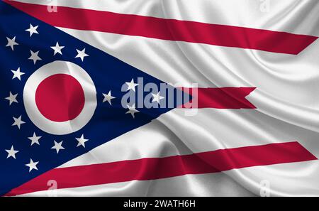 Drapeau détaillé élevé de l'Ohio. Drapeau de l'État de l'Ohio, drapeau national de l'Ohio. Drapeau de l'état Ohio. ÉTATS-UNIS. Amérique. Banque D'Images