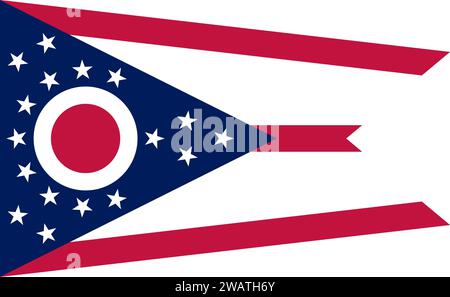 Drapeau détaillé élevé de l'Ohio. Drapeau de l'État de l'Ohio, drapeau national de l'Ohio. Drapeau de l'état Ohio. ÉTATS-UNIS. Amérique. Banque D'Images