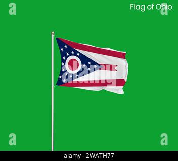 Drapeau détaillé élevé de l'Ohio. Drapeau de l'État de l'Ohio, drapeau national de l'Ohio. Drapeau de l'état Ohio. ÉTATS-UNIS. Amérique. Banque D'Images