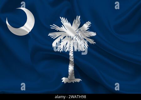 Drapeau détaillé élevé de Caroline du Sud. Drapeau de l'État de Caroline du Sud, drapeau national de Caroline du Sud. Drapeau de l'état Caroline du Sud. ÉTATS-UNIS. Amérique. Banque D'Images