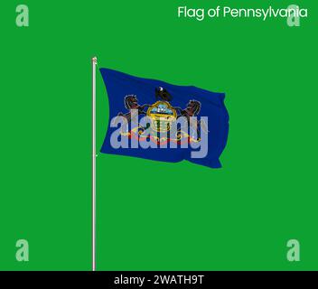 Drapeau détaillé élevé de Pennsylvanie. Drapeau de l'État de Pennsylvanie, drapeau national de Pennsylvanie. Drapeau de l'état Pennsylvanie. ÉTATS-UNIS. Amérique. Banque D'Images