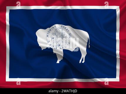 Drapeau détaillé élevé du Wyoming. Drapeau de l'État du Wyoming, drapeau national du Wyoming. Drapeau de l'état Wyoming. ÉTATS-UNIS. Amérique. Banque D'Images