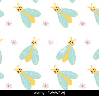 Modèle sans couture avec des insectes animaux mignons - papillon. Illustration de Vecteur