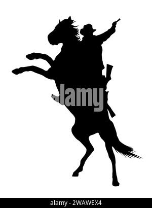 Silhouette de vecteur de cheval sauvage d'équitation de cow-boy. Illustration de Vecteur