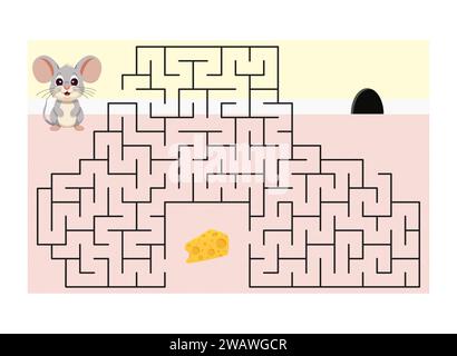 Illustration vectorielle. Jeu de puzzle pour enfants. Aidez la souris à trouver le fromage et sortir du labyrinthe. Illustration couleur Illustration de Vecteur