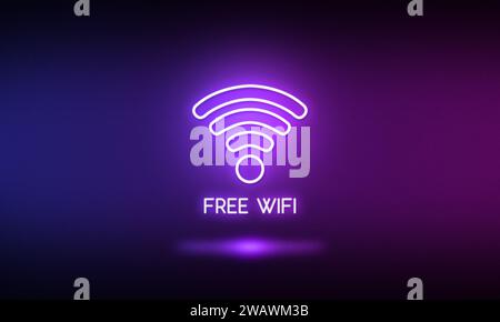 Symbole WIFI gratuit dans le style néon. Dégradé de couleur du bleu au violet. Banque D'Images