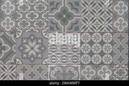 Vintage artistique carreaux de mosaïque de ciment texture gris blanc fond de mur gris céramique Banque D'Images