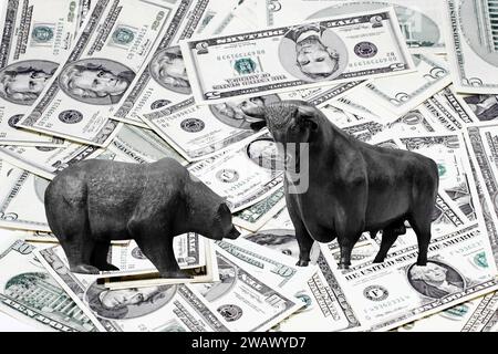 Bull and Bear, figures symboliques de la bourse, Studio Banque D'Images