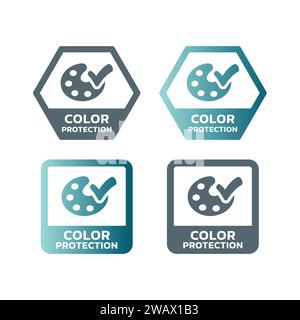 Etiquette vectorielle de protection des couleurs. Étiquettes hexagonales et rectangulaires pour lessive en poudre. Illustration de Vecteur