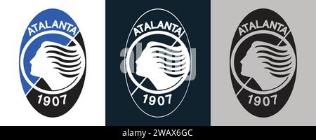 Atalanta BC FC couleur Noir et blanc 3 style logo Club de football professionnel italien, illustration vectorielle image éditable abstraite Illustration de Vecteur