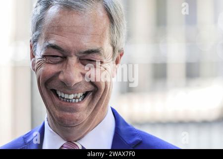 Nigel Farage, diffuseur, ancien dirigeant du Parti pour l’indépendance du Royaume-Uni, UKIP, et du Parti du Brexit, ancien politicien britannique Banque D'Images