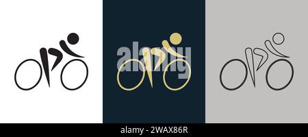 Cyclisme route CRD symbole pictogramme sur couleur Noir et blanc 3 style logo événement sportif d'été icône illustration vectorielle abstraction image modifiable Illustration de Vecteur