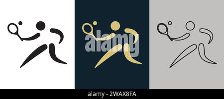 Tennis dix symbole pictogramme sur couleur Noir et blanc 3 style logo événement sportif d'été icône illustration vectorielle abstraction image modifiable Illustration de Vecteur