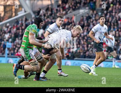 Saracens Hugh Tizzard en action lors des Leicester Tigers vs Saracens, Mattioli Woods, Welford Road Stadium, Leicester UK le samedi 6 janvier 2023. Photo de Gary Mitchell Banque D'Images