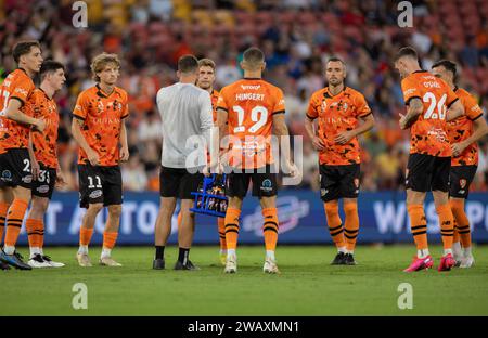 Brisbane, Australie. 6 janvier 2024. Préparatifs avant le match pour Brisbane Roar lors d'un match de la ligue Isuzu Ute A. Banque D'Images