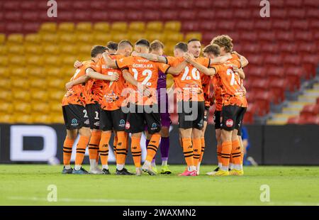 Brisbane, Australie. 6 janvier 2024. Préparatifs avant le match pour Brisbane Roar lors d'un match de la ligue Isuzu Ute A. Banque D'Images