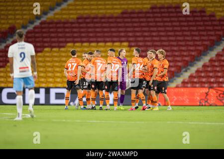 Brisbane, Australie. 6 janvier 2024. Préparatifs avant le match pour Brisbane Roar lors d'un match de la ligue Isuzu Ute A. Banque D'Images