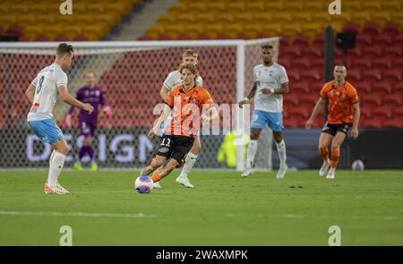 Brisbane, Australie. 6 janvier 2024. Jez Lofthouse (11 Brisbane) en action lors d'un Isuzu Ute A League Match. Banque D'Images